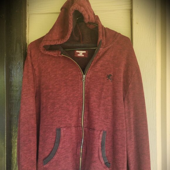 Express Other - Express Men's Large Full Zip Burgundy Hoodie